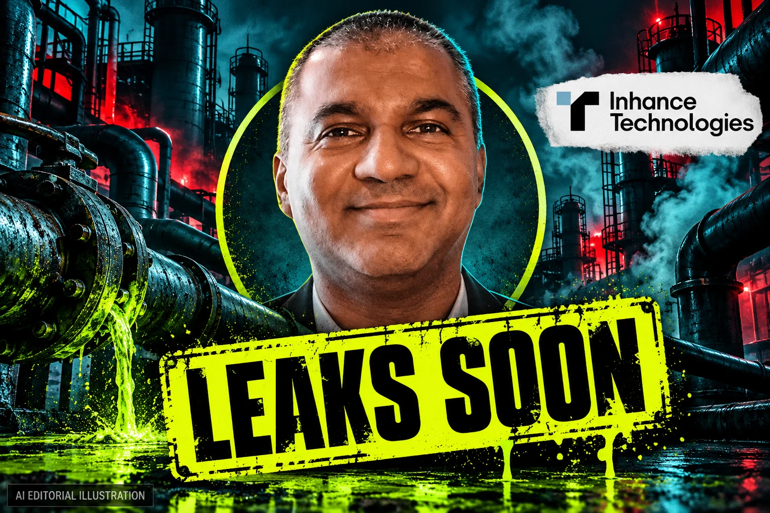 AI editorial collage featuring Prakash Iyer and the Inhance Technologies logo, with LEAKS SOON typography — FDA’s 2026 review table: what it says about fluorinated HDPE