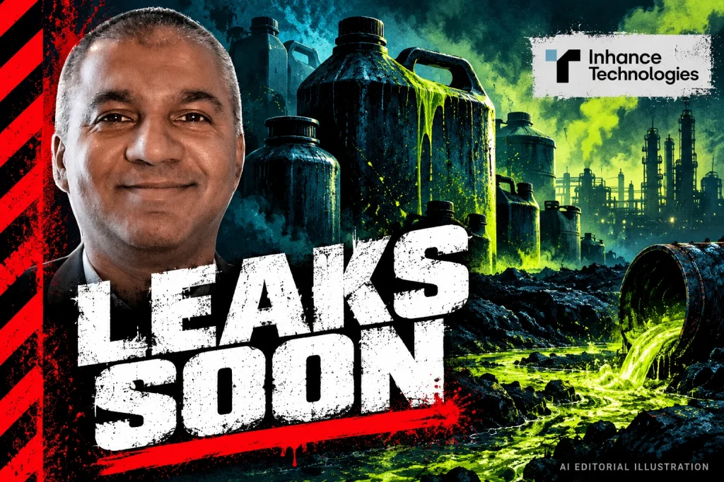 AI editorial collage featuring Prakash Iyer and the Inhance Technologies logo, with LEAKS SOON typography — LEAKS SOON: a teaser should never outrun the evidence